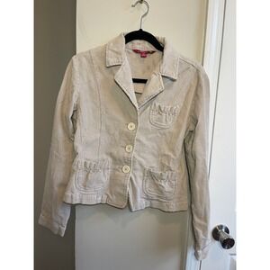 SO Real So Right Tan Corduroy Blazer Jacket Ruffle Pockets Beige Medium